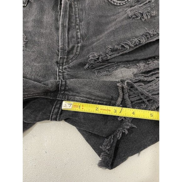We The Free Distressed High Waist Denim Shorts Women 25 Black Wash Button Fly - Picture 13 of 15